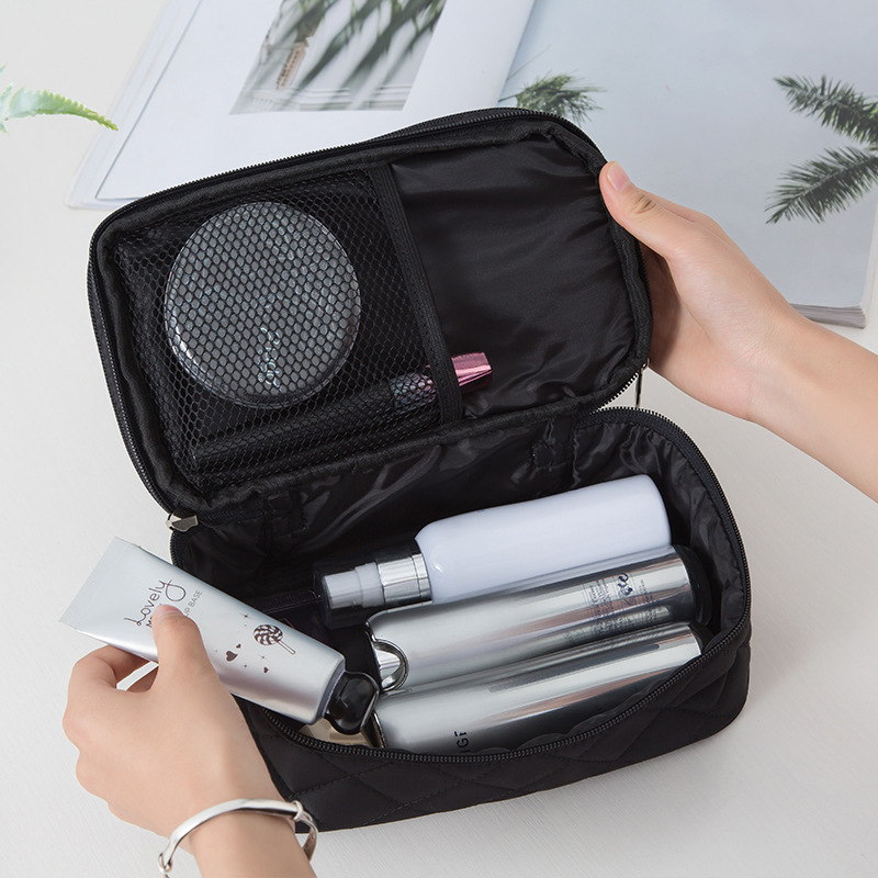 Large Cosmetic Bag Wash Bag Creative Rhombus Waterproof Cosmetic Case Nylon Black Mirror Storage Bag