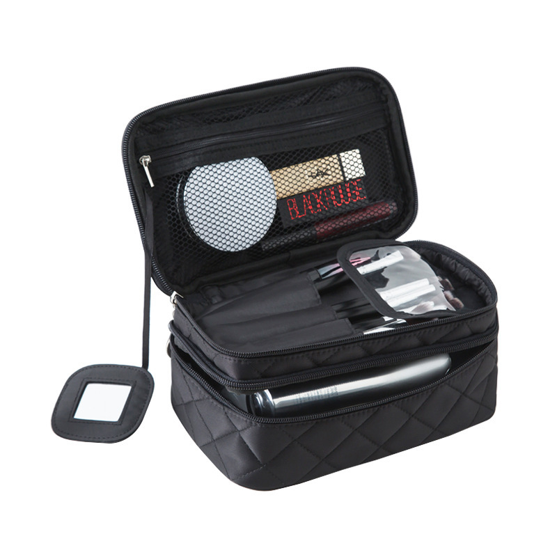 Large Cosmetic Bag Wash Bag Creative Rhombus Waterproof Cosmetic Case Nylon Black Mirror Storage Bag