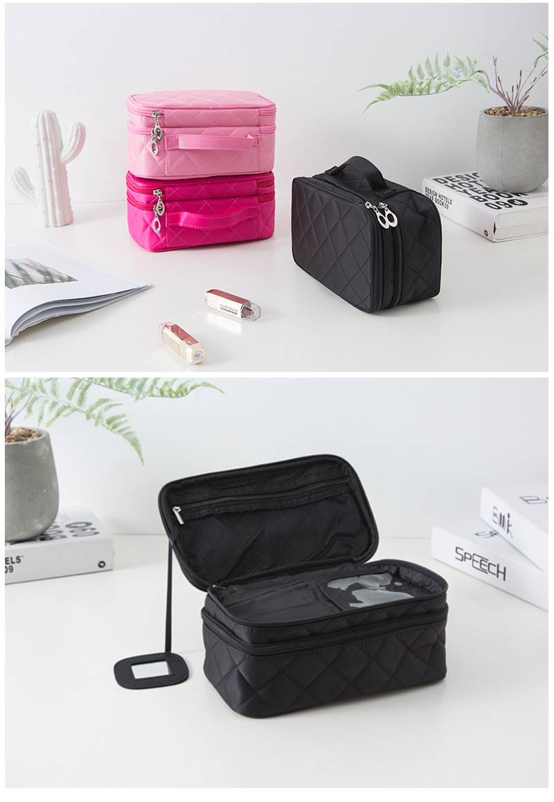 Large Cosmetic Bag Wash Bag Creative Rhombus Waterproof Cosmetic Case Nylon Black Mirror Storage Bag