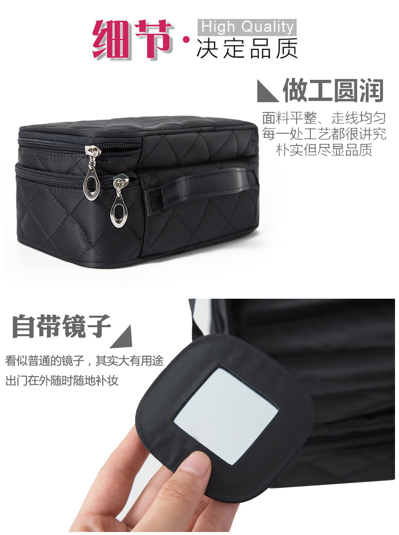 Large Cosmetic Bag Wash Bag Creative Rhombus Waterproof Cosmetic Case Nylon Black Mirror Storage Bag