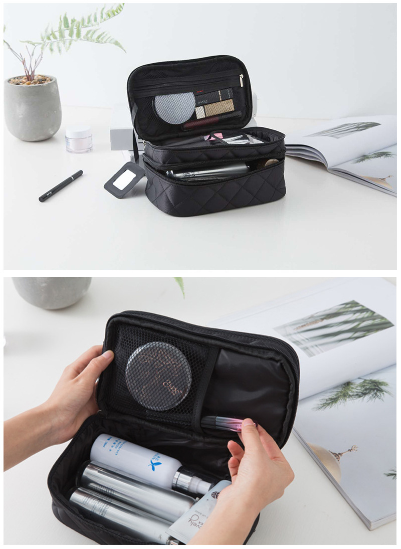 Large Cosmetic Bag Wash Bag Creative Rhombus Waterproof Cosmetic Case Nylon Black Mirror Storage Bag