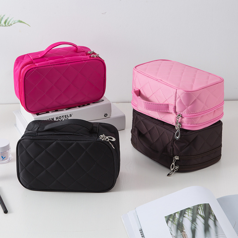 Large Cosmetic Bag Wash Bag Creative Rhombus Waterproof Cosmetic Case Nylon Black Mirror Storage Bag