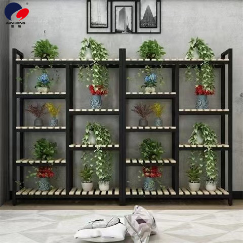 Flower Stand Solid Wood Iron Flower Shop Display Shelf Indoor Multi-Layer Storage Rack Succulent Plant Floor-Standing Balcony Flower Stand