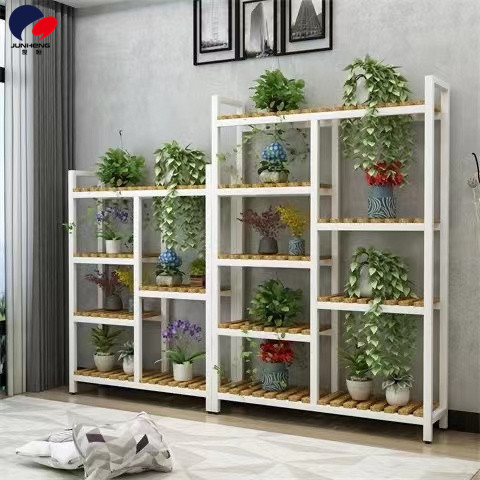 Flower Stand Solid Wood Iron Flower Shop Display Shelf Indoor Multi-Layer Storage Rack Succulent Plant Floor-Standing Balcony Flower Stand