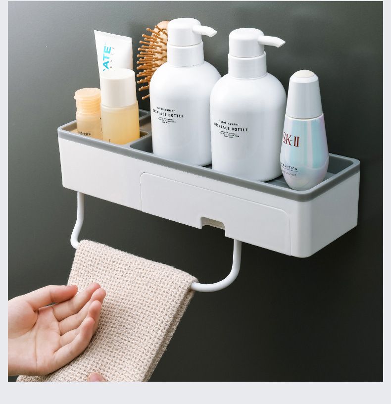 Bathroom Storage Rack Bathroom Toilet Punch-Free Shower Bathroom Washstand Wall-Mounted Towel Storage Bathroom Storage Rack Bathroom Toilet Punch-Free Shower Bathroom Washstand Wall-Mounted Towel Storage