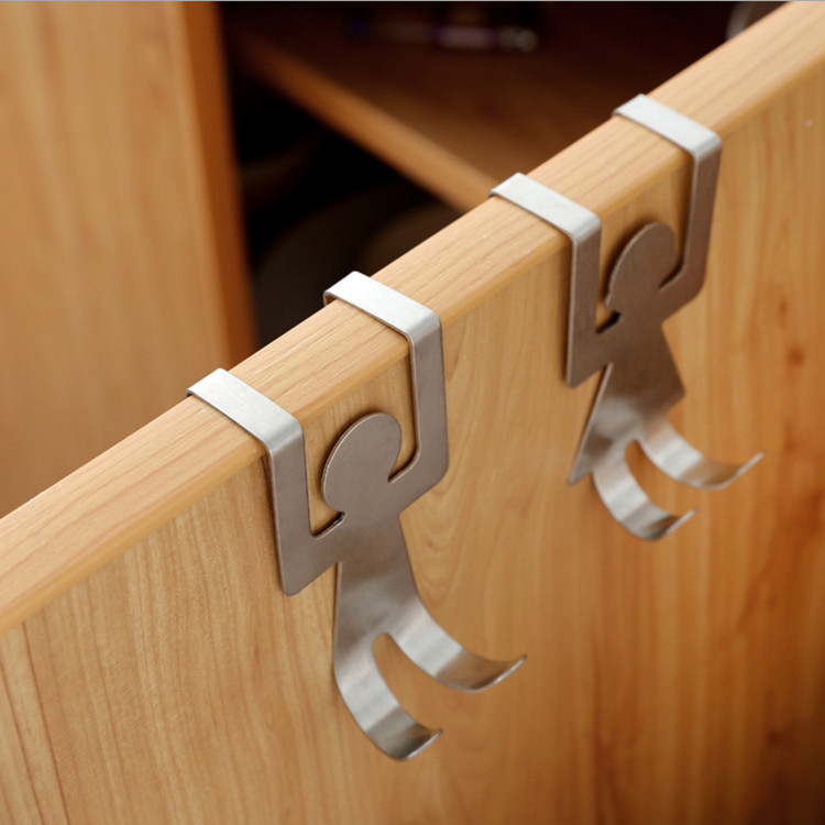 Cartoon Human-Shaped Door Rear Hook Cabinet Door Rag Storage Rack No Trace of Creativity Nail-Free Bag Coat and Cap Iron Hook