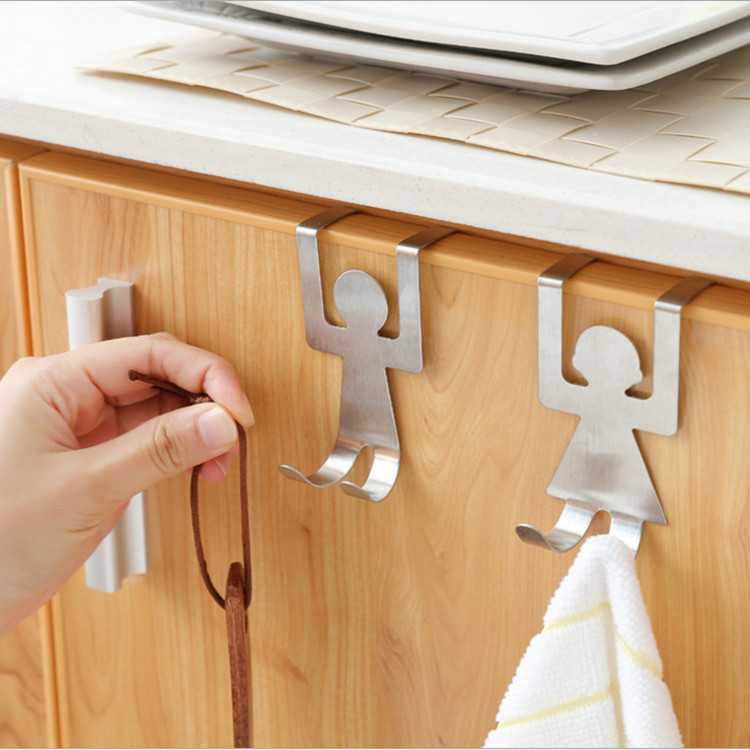 Cartoon Human-Shaped Door Rear Hook Cabinet Door Rag Storage Rack No Trace of Creativity Nail-Free Bag Coat and Cap Iron Hook