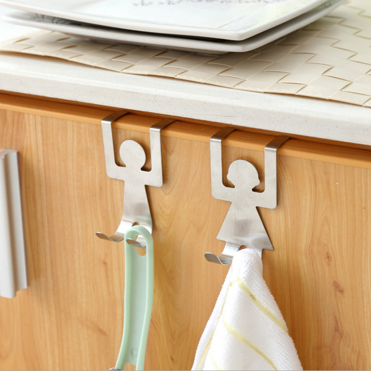 Cartoon Human-Shaped Door Rear Hook Cabinet Door Rag Storage Rack No Trace of Creativity Nail-Free Bag Coat and Cap Iron Hook