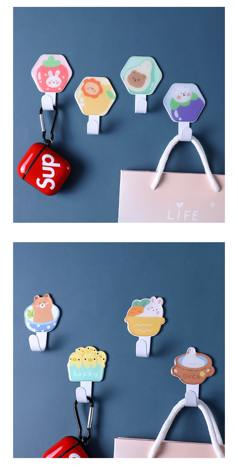 Iron hook Cartoon Nail-Free Iron Hook behind the Door Kitchen Bathroom Strong Sticky Hook Clothes Hook