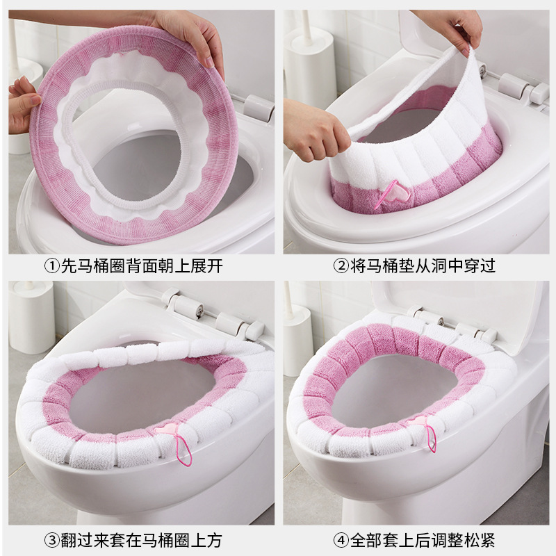 Seat Cushion Universal Plush Toilet Seat Cover Autumn and Winter Warm Toilet Seat Cover Cute Knitting Handle Toilet Mat