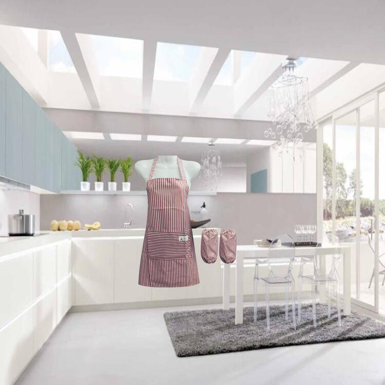 Korean fashion striped kitchen apron work suit baking waterproof oil and stain proof home apron set