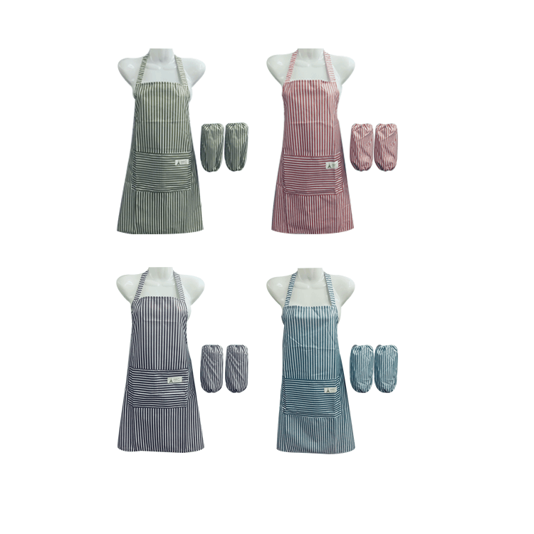 Korean fashion striped kitchen apron work suit baking waterproof oil and stain proof home apron set