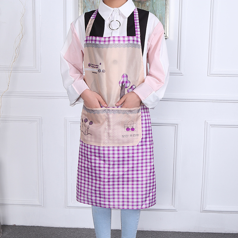 Korean version of polyester printed apron pocket lady polyester cloth household apron customized logowholesale.
