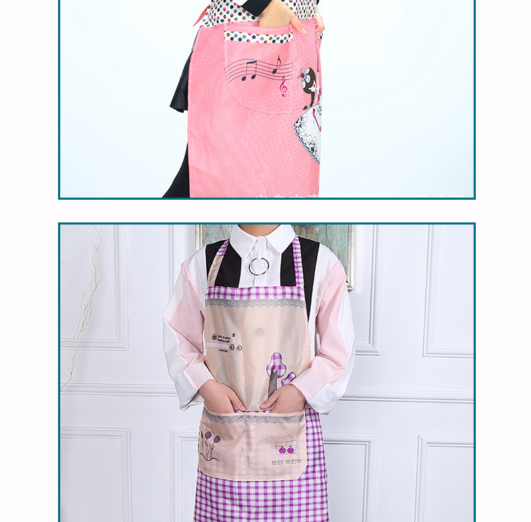Korean version of polyester printed apron pocket lady polyester cloth household apron customized logowholesale.