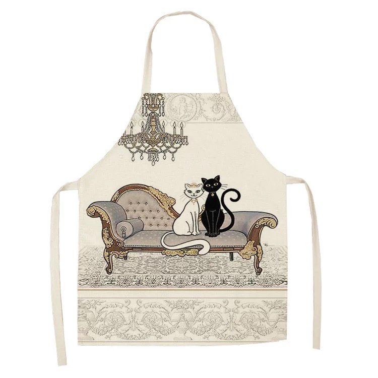 Popular Linen Creative European and American Cute Cartoon Cat Apron Support Graphic Customization
