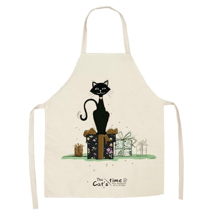 Popular Linen Creative European and American Cute Cartoon Cat Apron Support Graphic Customization