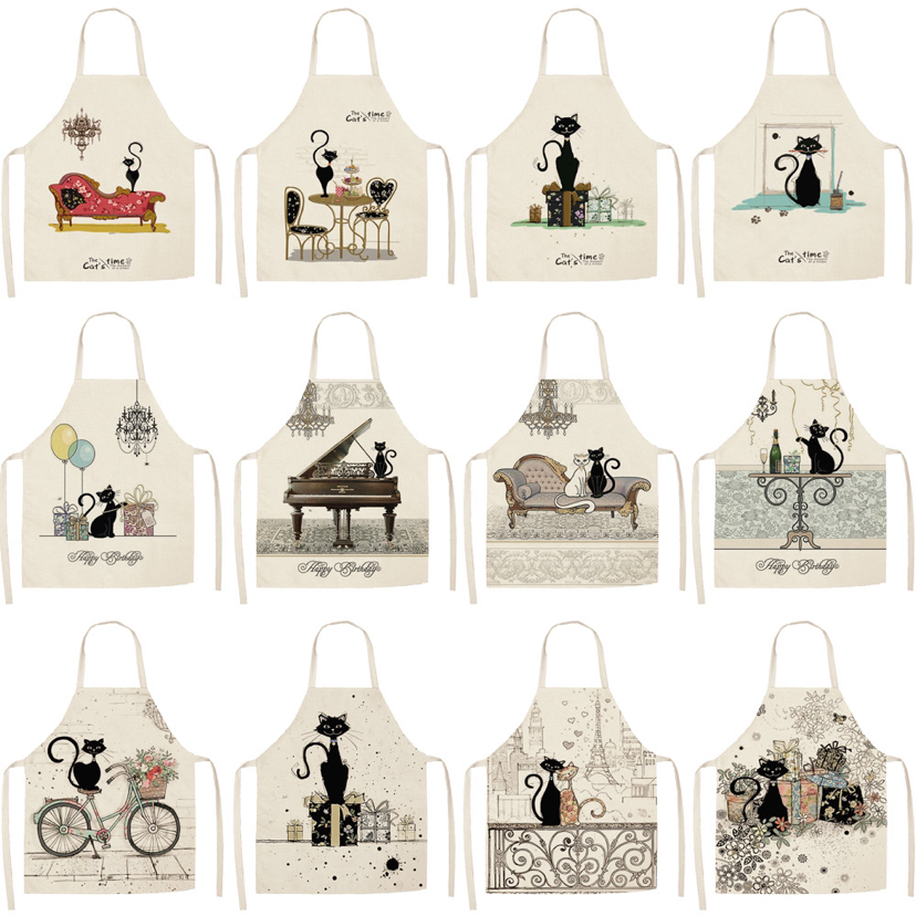Popular Linen Creative European and American Cute Cartoon Cat Apron Support Graphic Customization