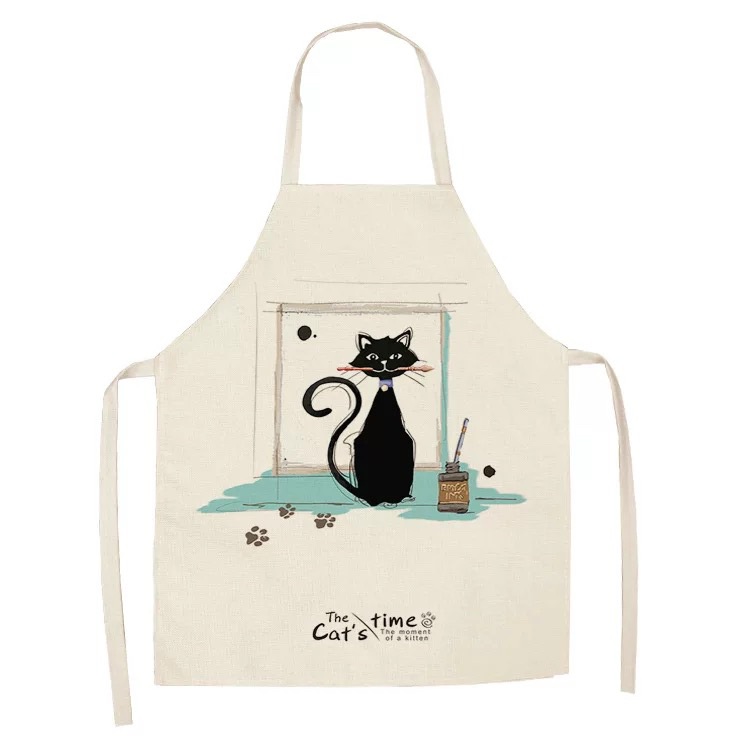 Popular Linen Creative European and American Cute Cartoon Cat Apron Support Graphic Customization