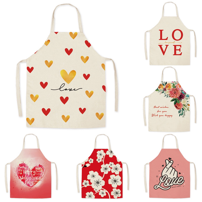 Cross-Border Apron Valentine's Day English Love Apron Linen Adult Thickened Kitchen Custom Waterproof Oil-Proof Apron Cross-Border Apron Valentine's Day English Love Apron Linen Adult Thickened Kitchen Custom Waterproof Oil-Proof Apron