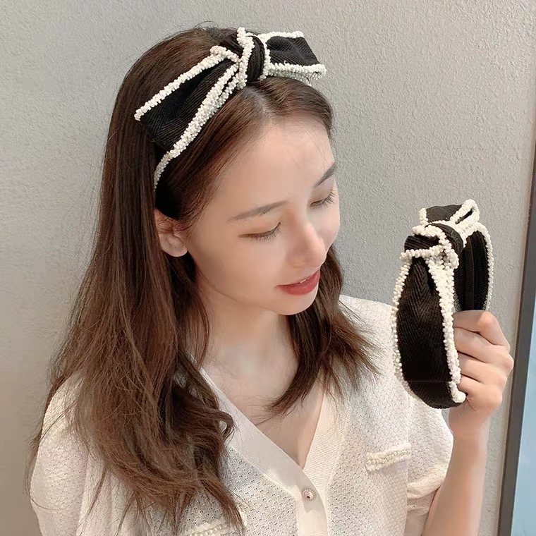 Korean-Style Handmade Bead Twisted Edge Coarse Cloth Headband Women's All-Match Internet Celebrity Ins Headdress Simple Mori Style Hairpin for Hair Washing Korean-Style Handmade Bead Twisted Edge Coarse Cloth Headband Women's All-Match Internet Celebrity Ins Headdress Simple Mori Style Hairpin for Hair Washing