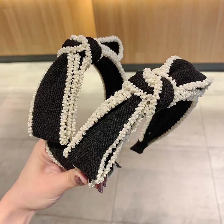Korean-Style Handmade Bead Twisted Edge Coarse Cloth Headband Women's All-Match Internet Celebrity Ins Headdress Simple Mori Style Hairpin for Hair Washing Korean-Style Handmade Bead Twisted Edge Coarse Cloth Headband Women's All-Match Internet Celebrity Ins Headdress Simple Mori Style Hairpin for Hair Washing