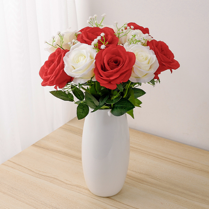 Simulation Single Rose Raw Silk Flower Wedding Decoration Home Decor Floriculture Decoration Artificial Flowers Fake Flower and Plastic Flower