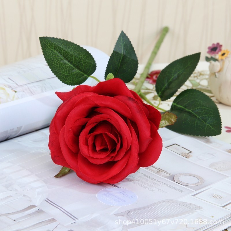 Simulation Single Rose Raw Silk Flower Wedding Decoration Home Decor Floriculture Decoration Artificial Flowers Fake Flower and Plastic Flower