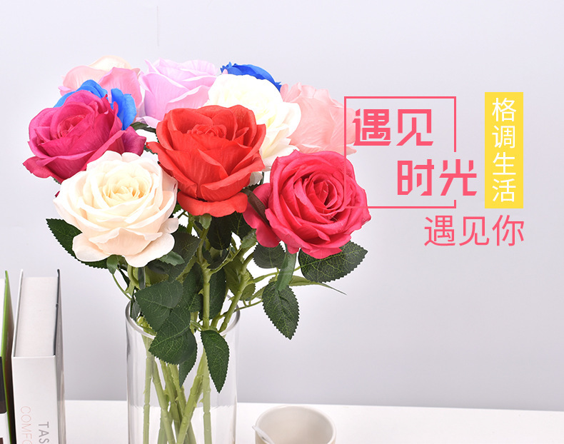 Simulation Single Rose Raw Silk Flower Wedding Decoration Home Decor Floriculture Decoration Artificial Flowers Fake Flower and Plastic Flower