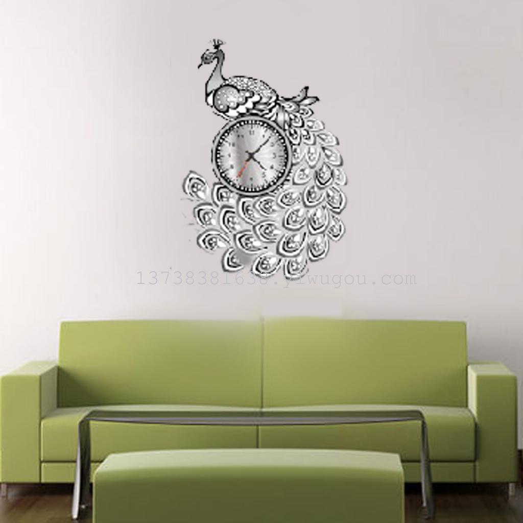 &#034;Factory direct&#034; home decor wall sticker fashion watch wholesale Peacock clock clock wall sticker stickers