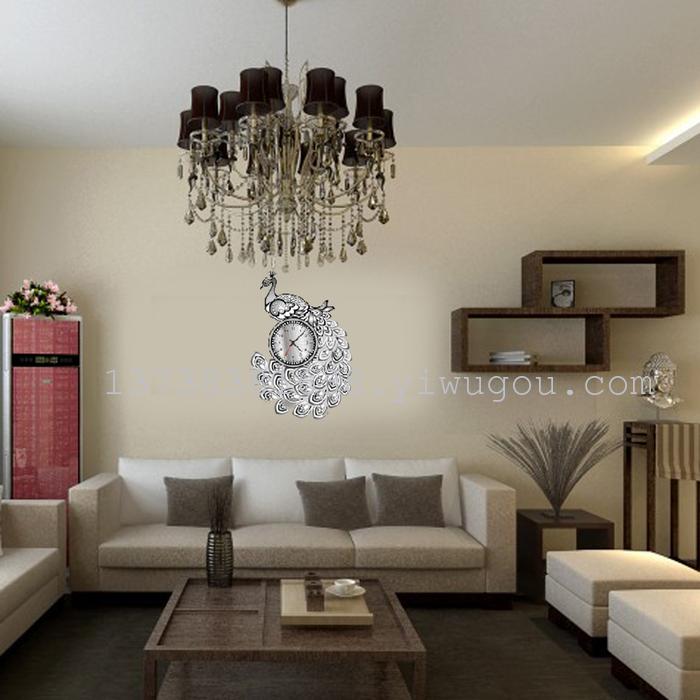 "Factory direct" home decor wall sticker fashion watch wholesale Peacock clock clock wall sticker stickers