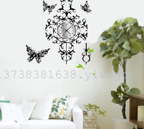 "Factory direct" home decor wall sticker fashion watch wholesale Peacock clock clock wall sticker stickers