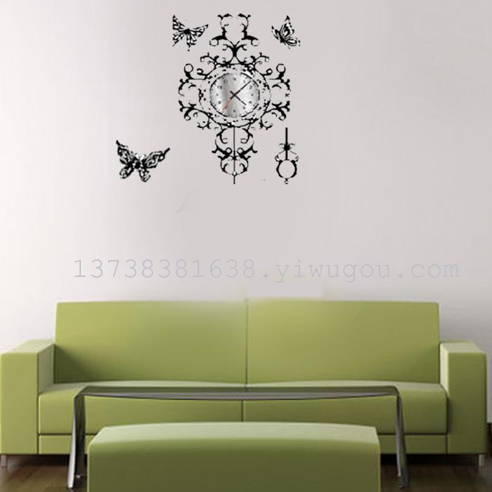 "Factory direct" home decor wall sticker fashion watch wholesale Peacock clock clock wall sticker stickers