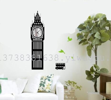 "Factory direct" home decor wall sticker fashion watch wholesale Peacock clock clock wall sticker stickers