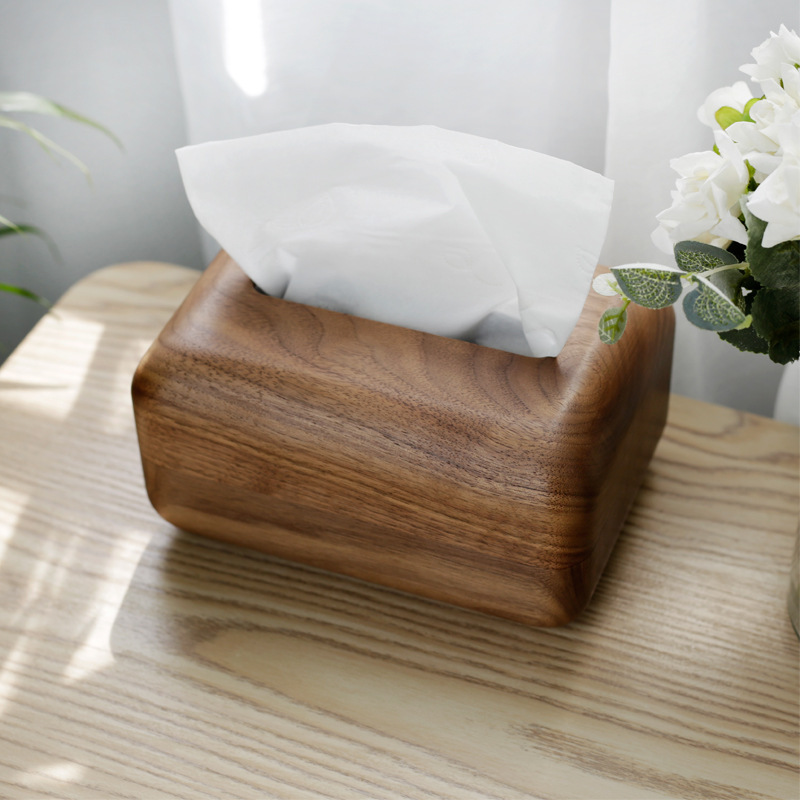 Nordic Solid Wood Crafts Creative Tissue Box Living Room Coffee Table Household Walnut Paper Extraction Box Wooden