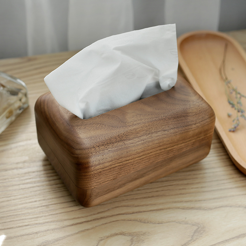 Nordic Solid Wood Crafts Creative Tissue Box Living Room Coffee Table Household Walnut Paper Extraction Box Wooden