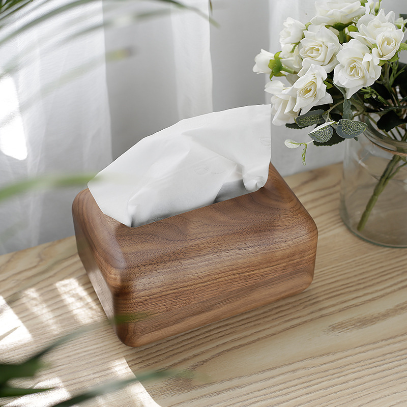 Nordic Solid Wood Crafts Creative Tissue Box Living Room Coffee Table Household Walnut Paper Extraction Box Wooden