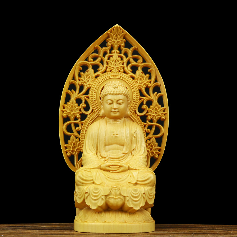 Buddha Feng Shui Carving Crafts Worship Sakyamuni Buddha Buddha Solid Wood Buddha Statue Small Ornaments