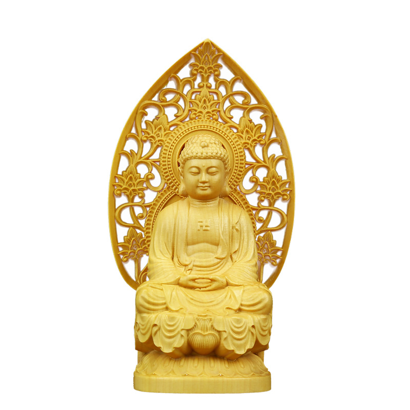 Buddha Feng Shui Carving Crafts Worship Sakyamuni Buddha Buddha Solid Wood Buddha Statue Small Ornaments