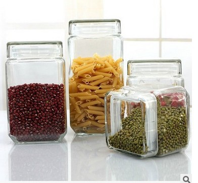 Square Transparent Glass Storage Jar Large Food Sealed Jar Seasoning Bottle Tea Jar Coffee Candy Jar