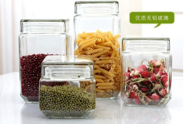 Square Transparent Glass Storage Jar Large Food Sealed Jar Seasoning Bottle Tea Jar Coffee Candy Jar Square Transparent Glass Storage Jar Large Food Sealed Jar Seasoning Bottle Tea Jar Coffee Candy Jar