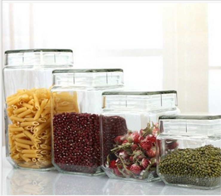 Square Transparent Glass Storage Jar Large Food Sealed Jar Seasoning Bottle Tea Jar Coffee Candy Jar