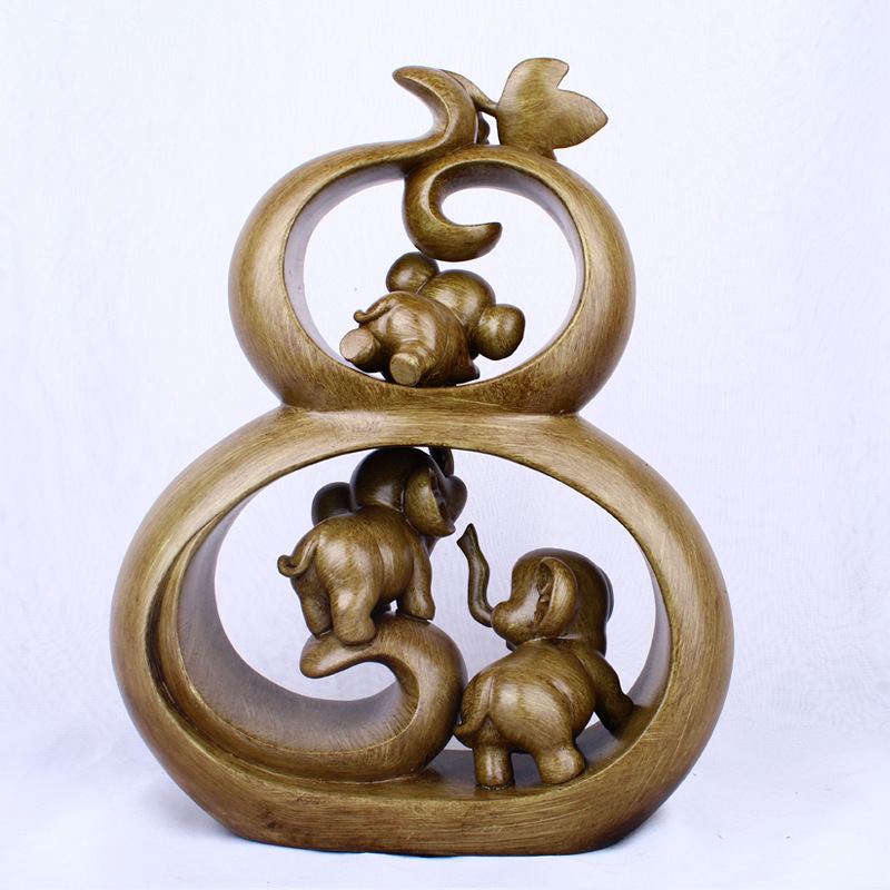 Resin Crafts Creative Wood Grain Gourd Elephant Home Decoration Decoration Living Room TV Cabinet Decoration