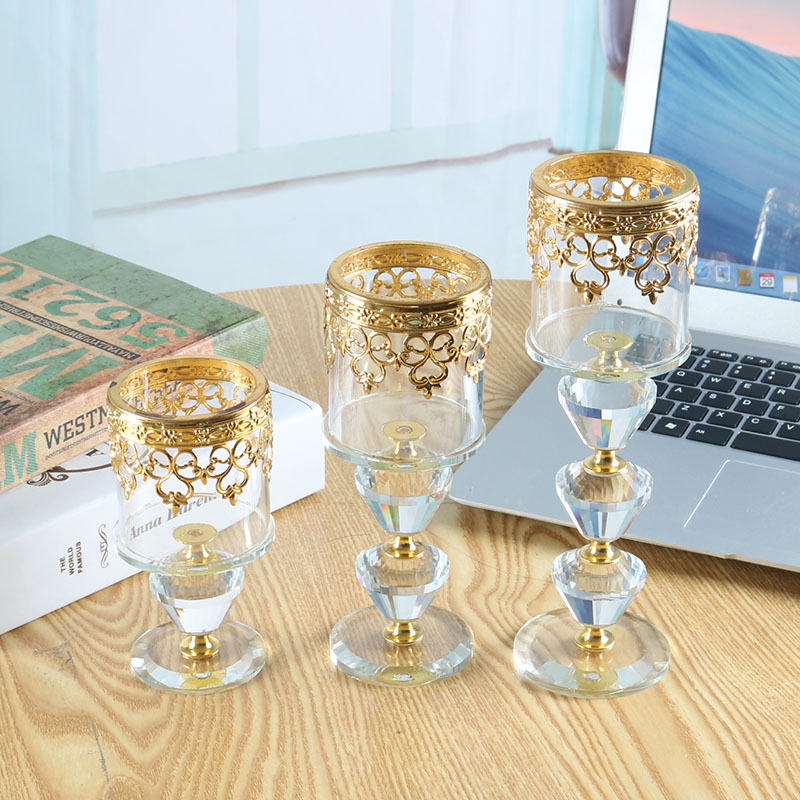 High-End Crystal Crafts Custom Candlestick Decoration Buddhist Hall Windproof Candle Holder Foreign Trade Taobao One Piece Dropshipping