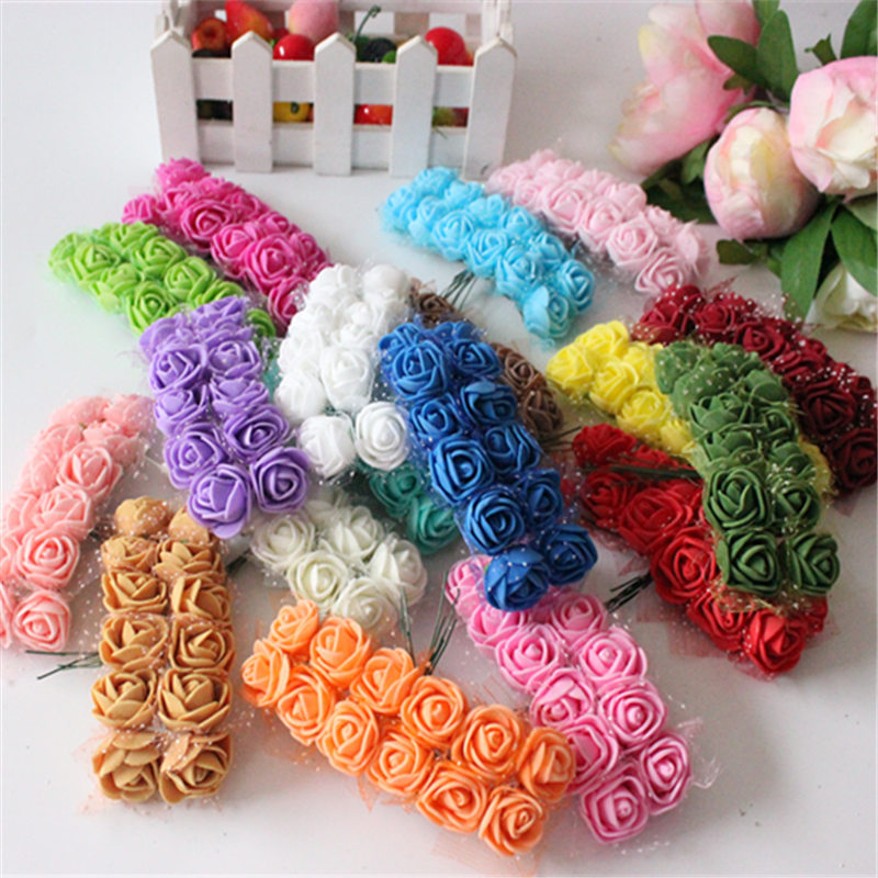 Hot Sale 144 DIY Rose with Yarn PE Rose with Yarn PE Foamflower Bridal Candy Garland Material Artificial Flower