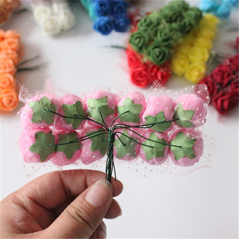Hot Sale 144 DIY Rose with Yarn PE Rose with Yarn PE Foamflower Bridal Candy Garland Material Artificial Flower