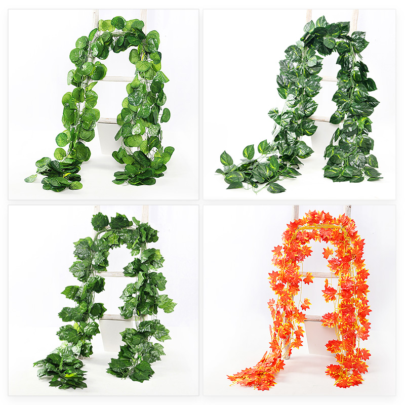 Artificial Grape Leaves Fake Flower Rattan Green Leaf Green Radish Vine Plant Water Pipe Ceiling Decorative Plastic Leaves