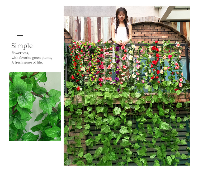 Artificial Grape Leaves Fake Flower Rattan Green Leaf Green Radish Vine Plant Water Pipe Ceiling Decorative Plastic Leaves