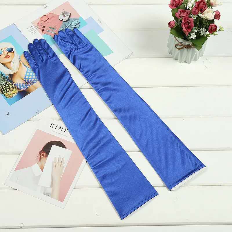 Factory Direct Sales Lengthened Korean Style Thin Type Sunscreen Stretch Satin Bridal Wedding Ceremonial Ball Clothing Accessories Gloves
