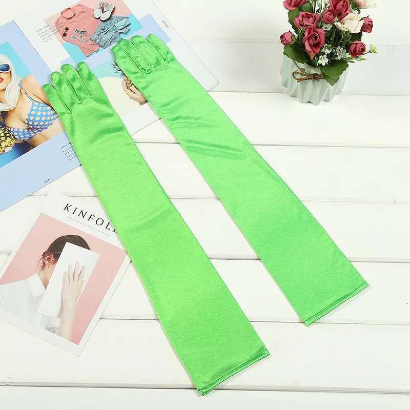 Factory Direct Sales Lengthened Korean Style Thin Type Sunscreen Stretch Satin Bridal Wedding Ceremonial Ball Clothing Accessories Gloves