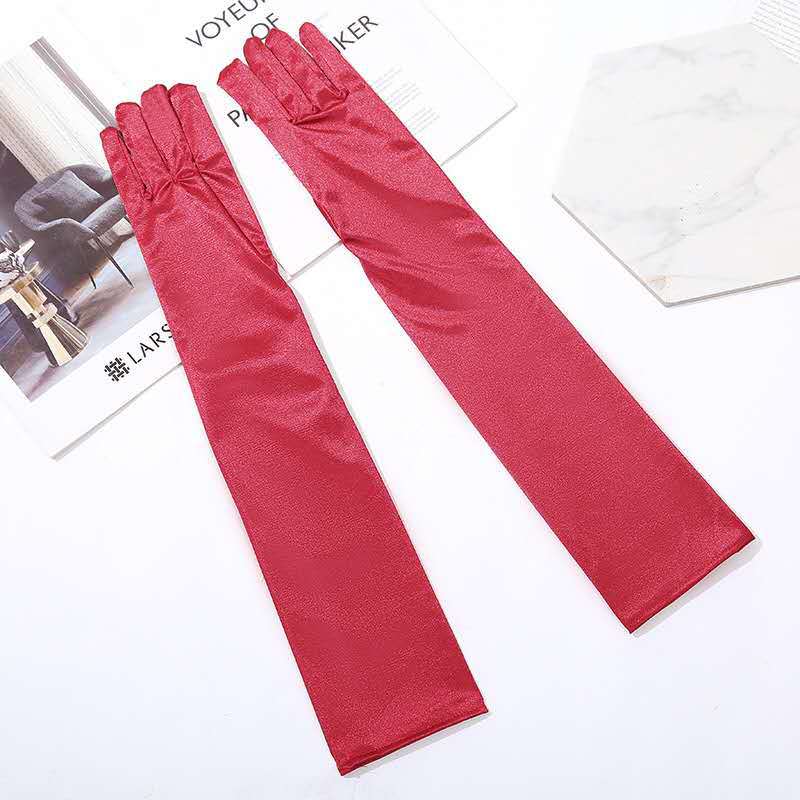 Factory Direct Sales Lengthened Korean Style Thin Type Sunscreen Stretch Satin Bridal Wedding Ceremonial Ball Clothing Accessories Gloves Factory Direct Sales Lengthened Korean Style Thin Type Sunscreen Stretch Satin Bridal Wedding Ceremonial Ball Clothing Accessories Gloves